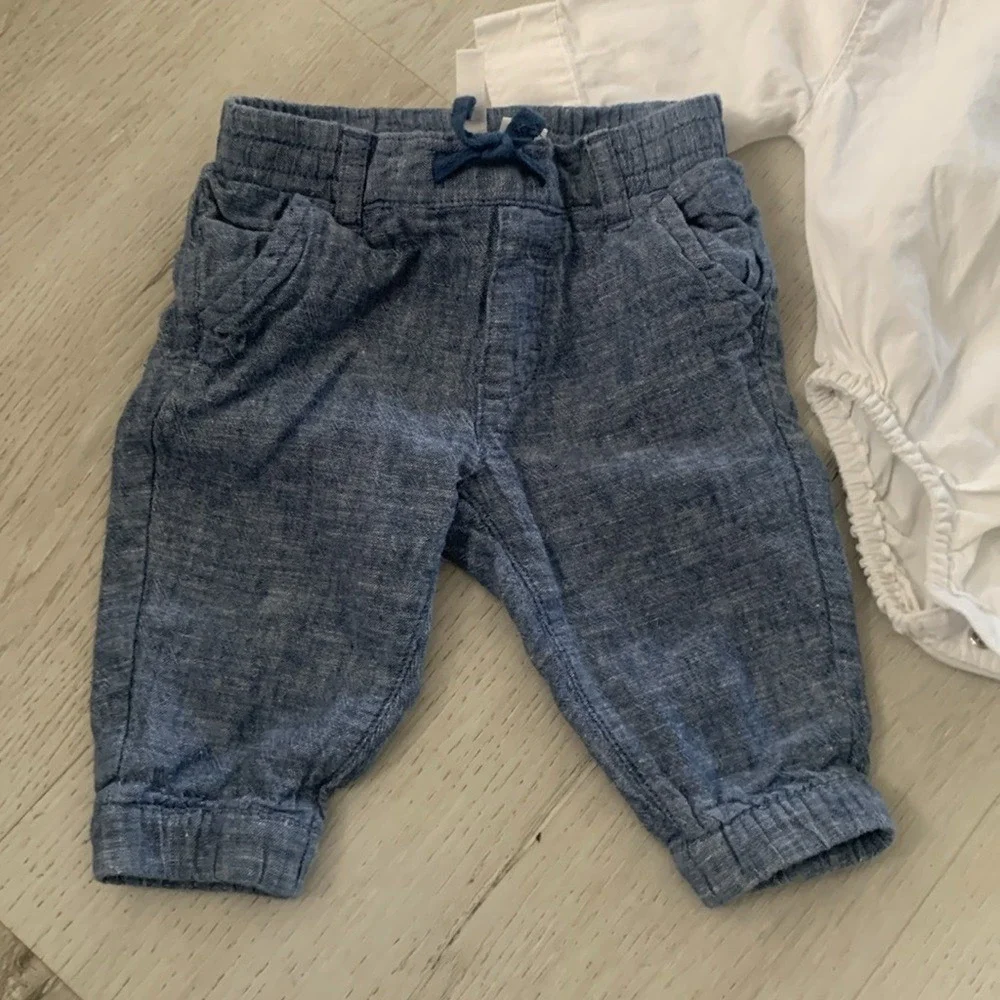 Janie and Jack matching set button down shirt and chambray pants lined‎ size 0/3